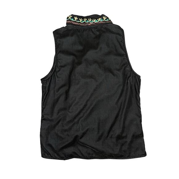 ANU Open Front Velvet Embroidered Vest Women's M Black Bohemian Artsy Boho - Picture 5 of 6